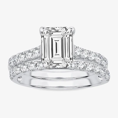 (H-I / SI1-SI2) Signature By Modern Bride Womens 3 CT. T.W. Lab Grown White Diamond 14K Gold Emerald Bridal Set