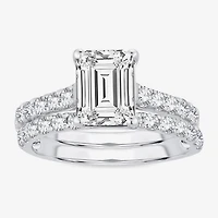 (H-I / SI1-SI2) Signature By Modern Bride Womens 3 CT. T.W. Lab Grown White Diamond 14K Gold Emerald Bridal Set