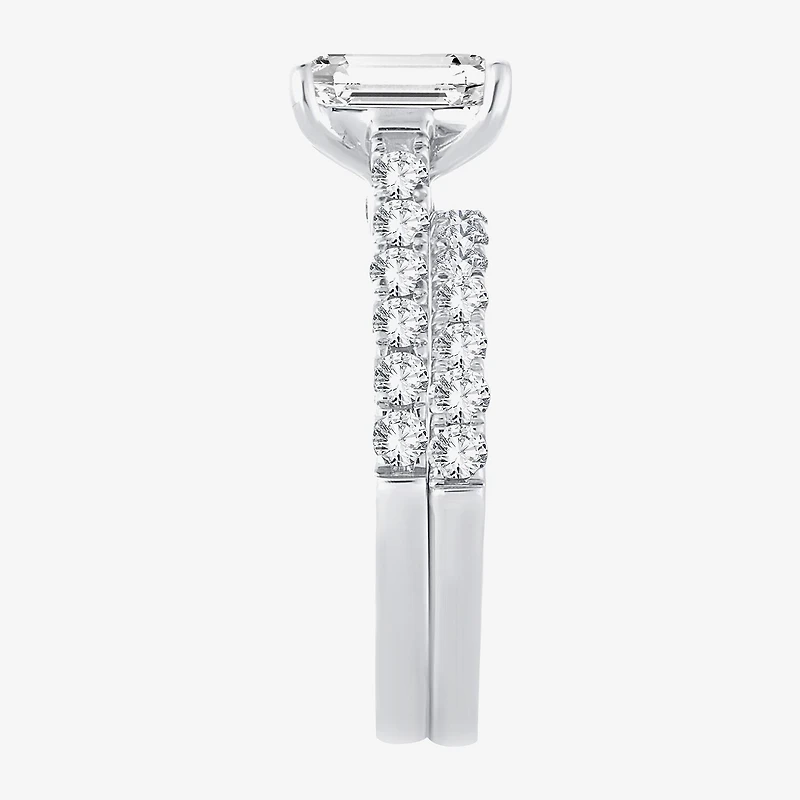 (H-I / SI1-SI2) Signature By Modern Bride Womens 3 CT. T.W. Lab Grown White Diamond 14K Gold Emerald Bridal Set