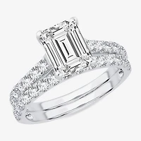 (H-I / SI1-SI2) Signature By Modern Bride Womens 3 CT. T.W. Lab Grown White Diamond 14K Gold Emerald Bridal Set