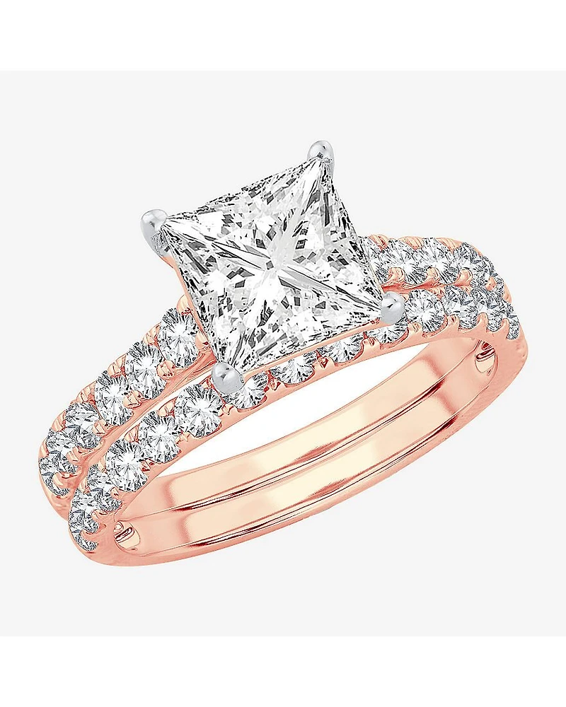 (H-I / SI1-SI2) Signature By Modern Bride Princess Cut Womens 3 CT. T.W. Lab Grown White Diamond 14K Gold Bridal Set