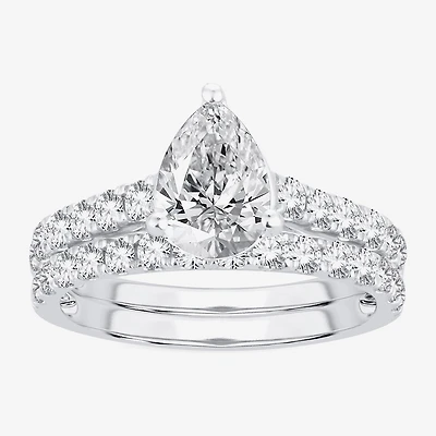 (H-I / SI1-SI2) Signature By Modern Bride Womens 3 CT. T.W. Lab Grown White DiamondIn 14K Gold Pear Bridal Set