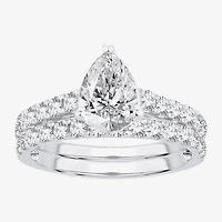 (H-I / SI1-SI2) Signature By Modern Bride Womens 3 CT. T.W. Lab Grown White DiamondIn  14K Gold Pear Bridal Set