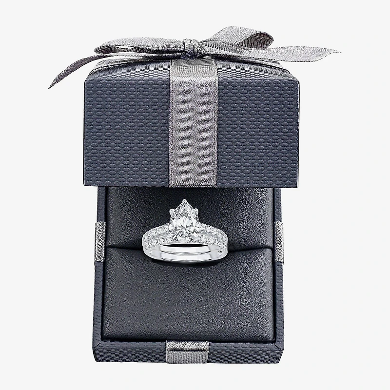 (H-I / SI1-SI2) Signature By Modern Bride Womens 3 CT. T.W. Lab Grown White DiamondIn  14K Gold Pear Bridal Set