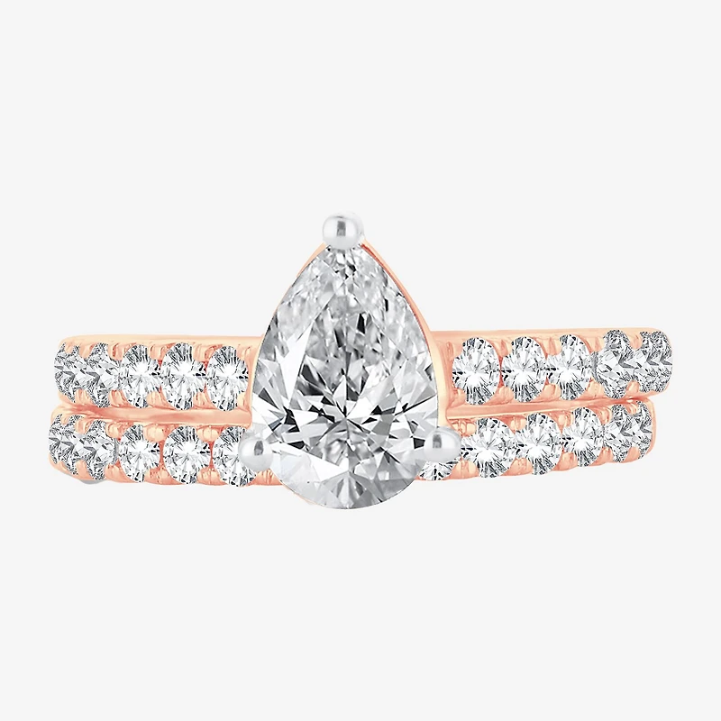 (H-I / SI1-SI2) Signature By Modern Bride Womens 3 CT. T.W. Lab Grown White DiamondIn 14K Gold Pear Bridal Set
