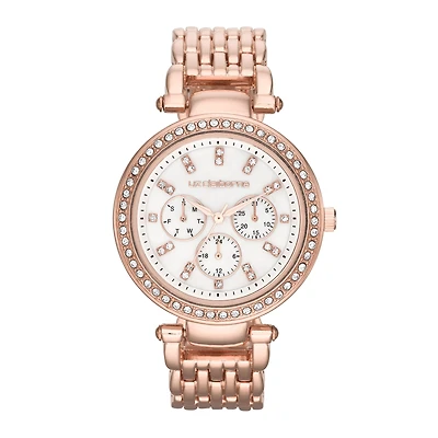 Liz Claiborne® Womens Rose-Tone & Crystal-Accent Oversized Watch