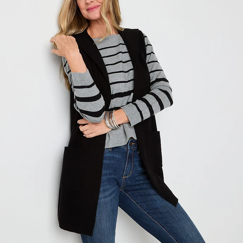 Liz Claiborne Knit Hooded Womens Sleeveless Vest