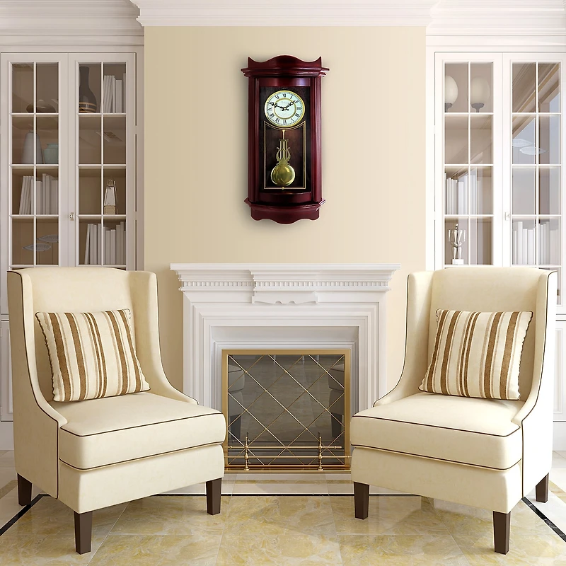 Bedford Clock Collection Weathered Chocolate Cherry Wood Wall Clock