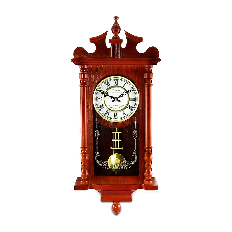 Bedford Clock Collection Dark Redwood Oak Finish Wall Clock