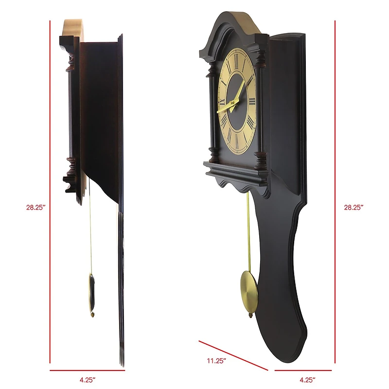 Bedford Clock Collection Chocolate Brown Oak Finish Wall Clock