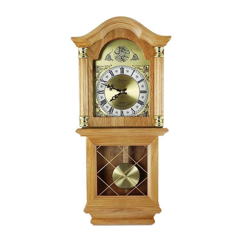 Bedford Clock Collection Classic 26" Golden Oak Finish Wall Clock