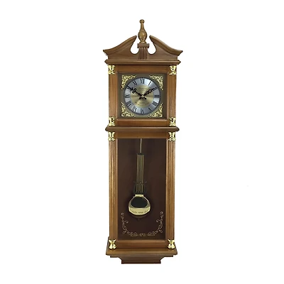Bedford Clock Collection 34.5" Pendulum Antique Harvest Oak Finish Wall Clock