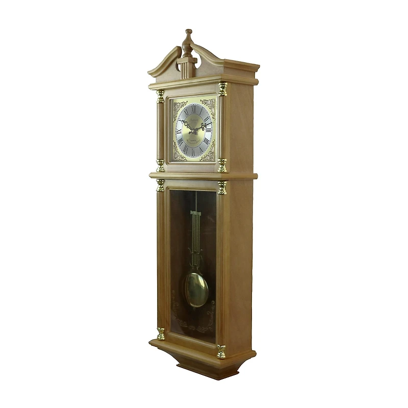 Bedford Clock Collection 34.5" Pendulum Antique Harvest Oak Finish Wall Clock