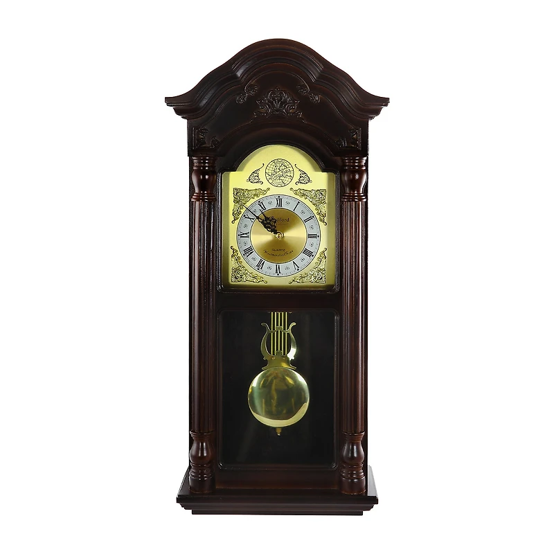 Bedford Clock Collection 25.25" Antique Mahogany Cherry Oak Chiming Wall Clock