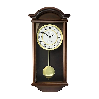 Bedford Clock Collection George 22" Chestnut Wood Chiming Pendulum Wall Clock