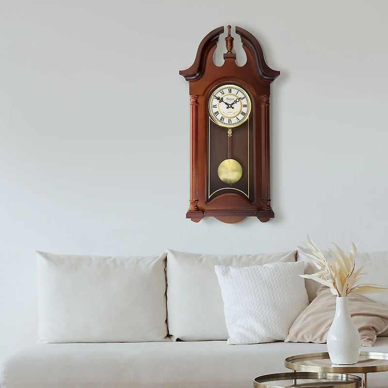 Bedford Clock Collection Delphine 27" Mahogany Chiming Pendulum Wall Clock