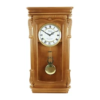 Bedford Clock Collection Golden Oak Chiming Pendulum Wall Clock