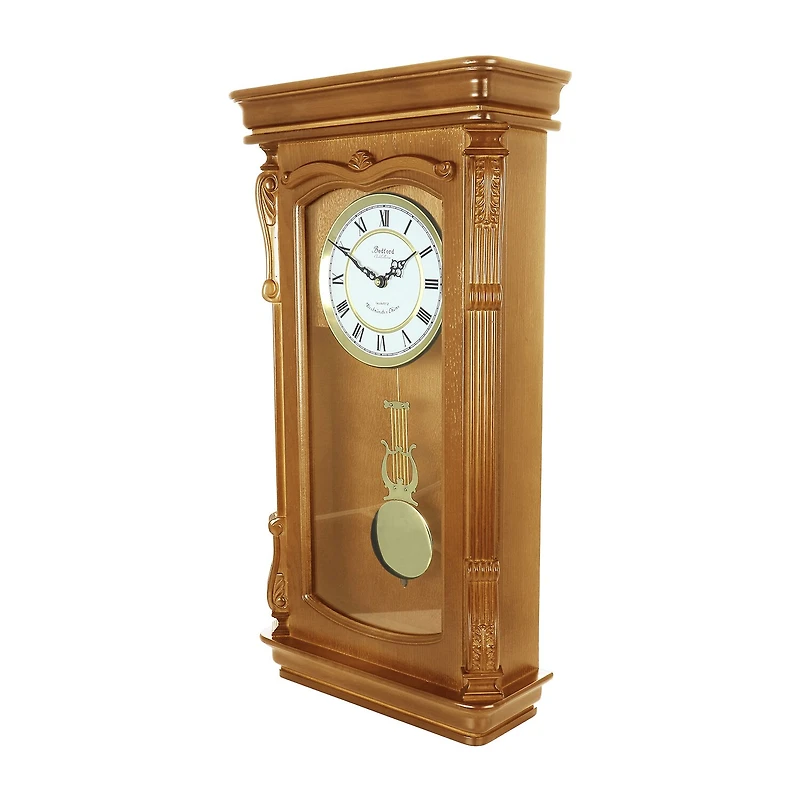 Bedford Clock Collection Golden Oak Chiming Pendulum Wall Clock