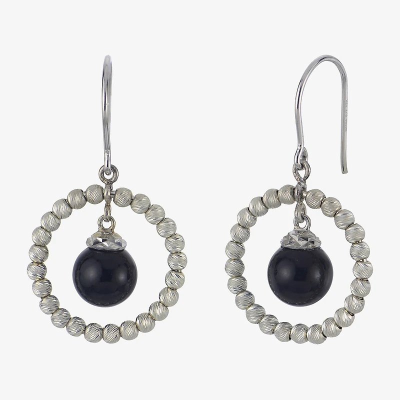 Sterling Silver Black Onyx Sparkle Bead Earrings