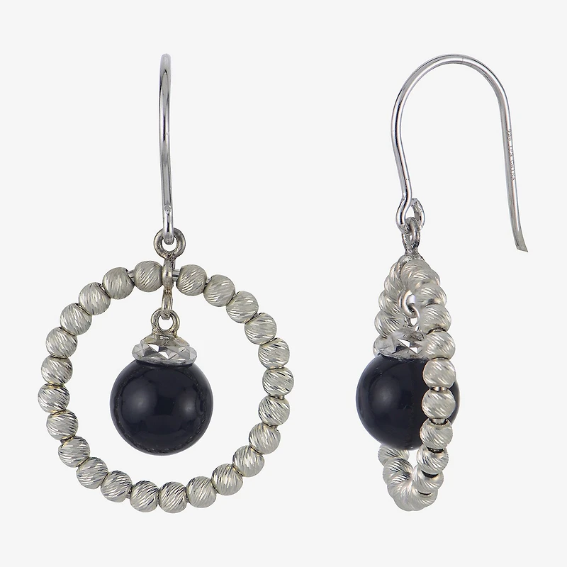 Sterling Silver Black Onyx Sparkle Bead Earrings