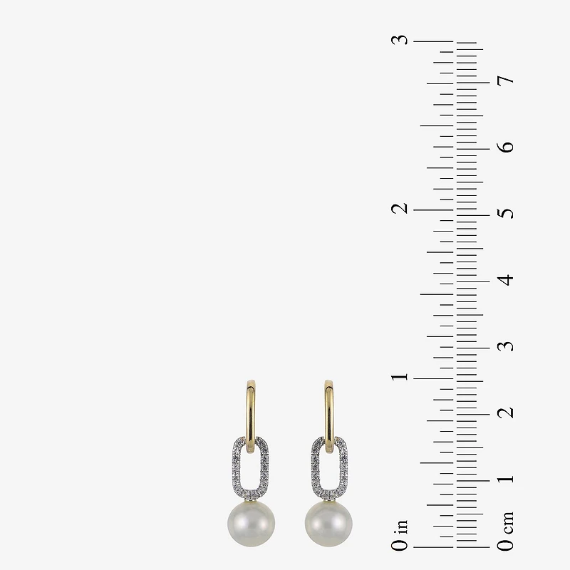 Womens White Cultured Freshwater Pearl 14K Two Tone Gold Over Silver Paperclip Drop Earrings