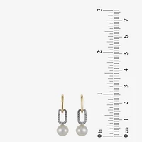 Womens White Cultured Freshwater Pearl 14K Two Tone Gold Over Silver Paperclip Drop Earrings