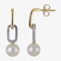 Womens White Cultured Freshwater Pearl 14K Two Tone Gold Over Silver Paperclip Drop Earrings