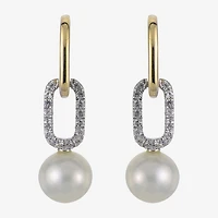 Womens White Cultured Freshwater Pearl 14K Two Tone Gold Over Silver Paperclip Drop Earrings