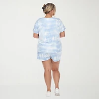 White Mark Womens Crew Neck Short Sleeve 2-pc. Pajama Set