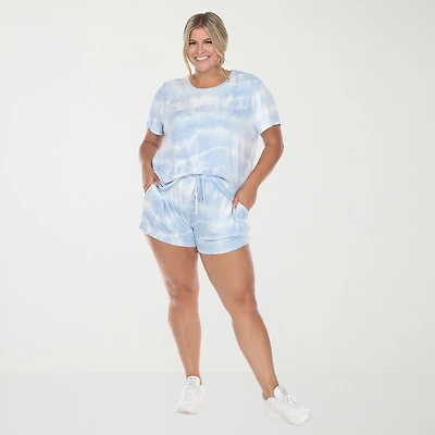 White Mark Womens Crew Neck Short Sleeve 2-pc. Pajama Set