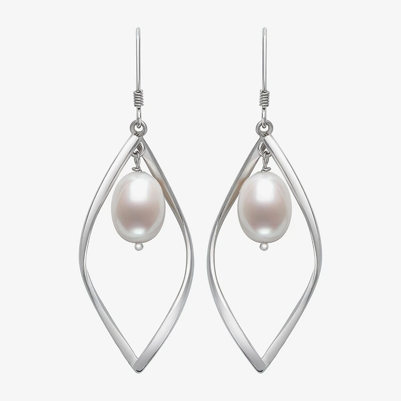 Womens White Cultured Freshwater Pearl Sterling Silver Drop Earrings