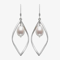 Womens White Cultured Freshwater Pearl Sterling Silver Drop Earrings
