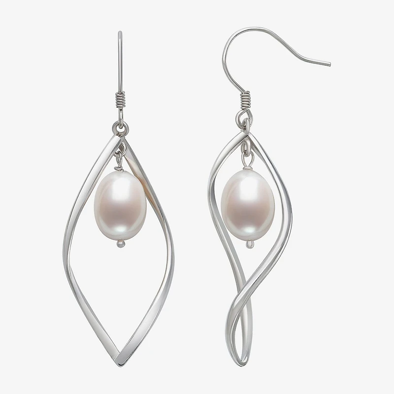Womens White Cultured Freshwater Pearl Sterling Silver Drop Earrings