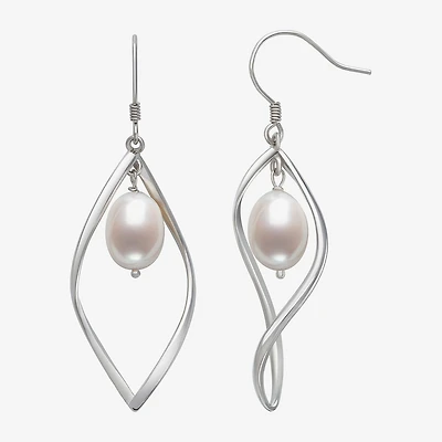 Womens White Cultured Freshwater Pearl Sterling Silver Drop Earrings