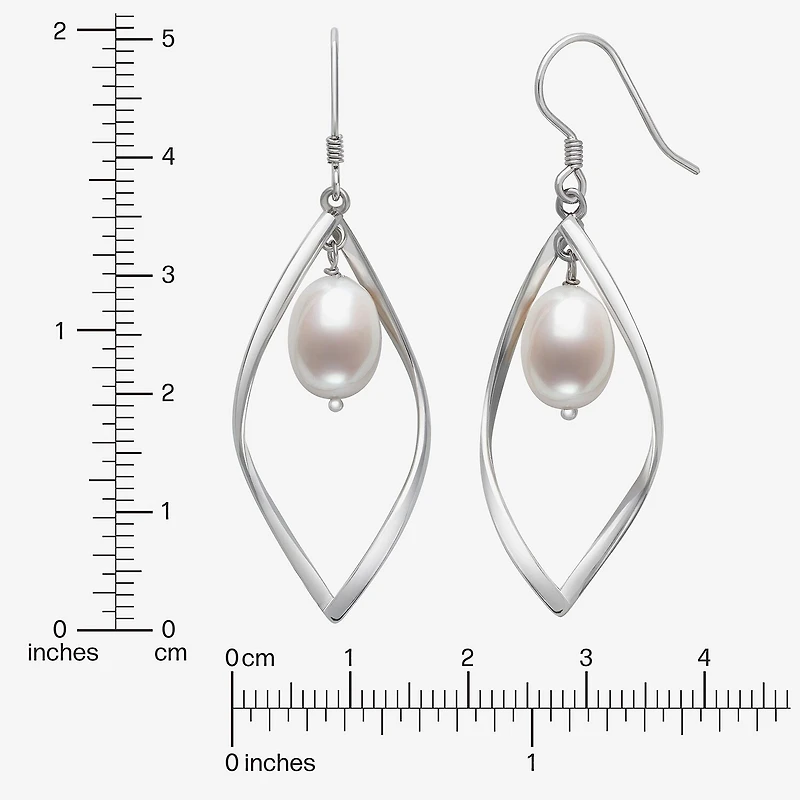 Womens White Cultured Freshwater Pearl Sterling Silver Drop Earrings