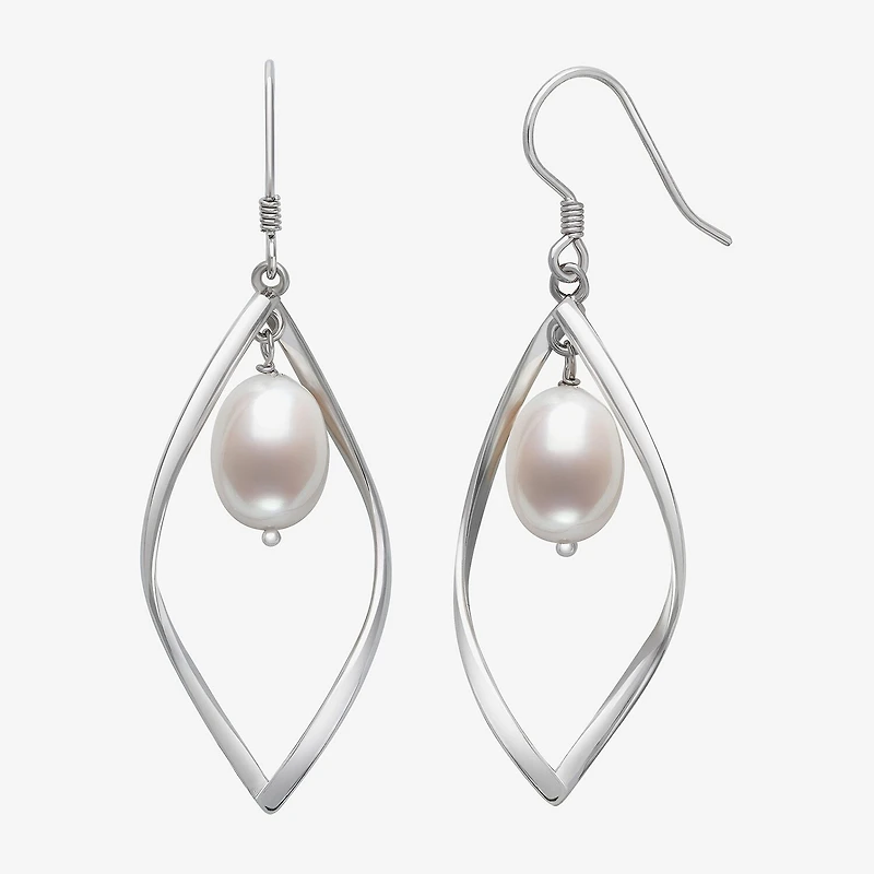 Womens White Cultured Freshwater Pearl Sterling Silver Drop Earrings
