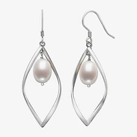 Womens White Cultured Freshwater Pearl Sterling Silver Drop Earrings
