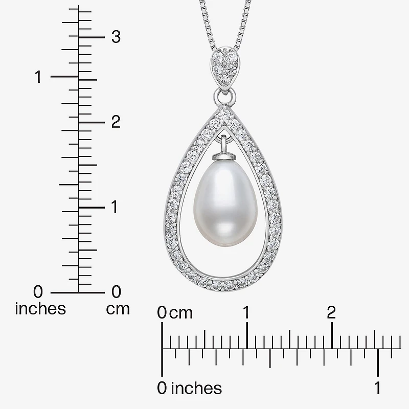 Womens White Cultured Freshwater Pearl Sterling Silver Pear 18 Inch Pendant Necklace