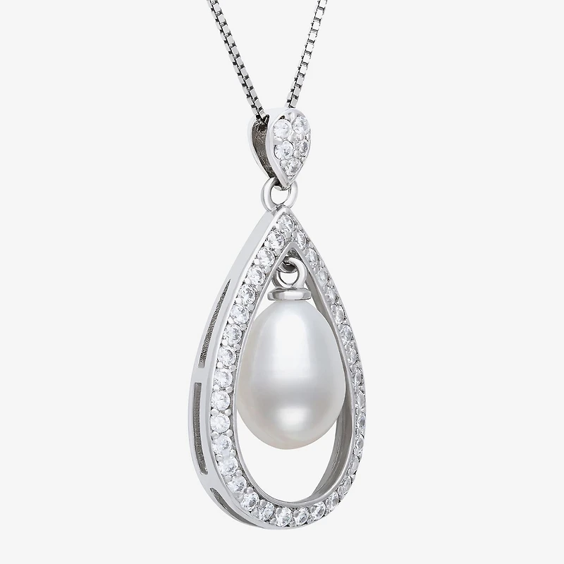 Womens White Cultured Freshwater Pearl Sterling Silver Pear 18 Inch Pendant Necklace