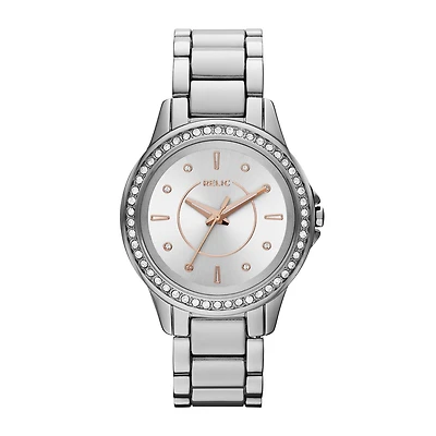 Relic® Karsen Womens Silver-Tone & Crystal-Accent Watch ZR12115