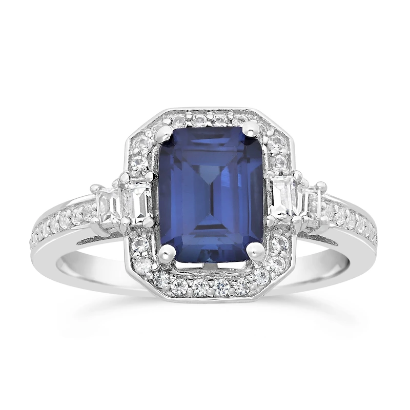 Womens Lab Created Sapphire Sterling Silver Cocktail Ring