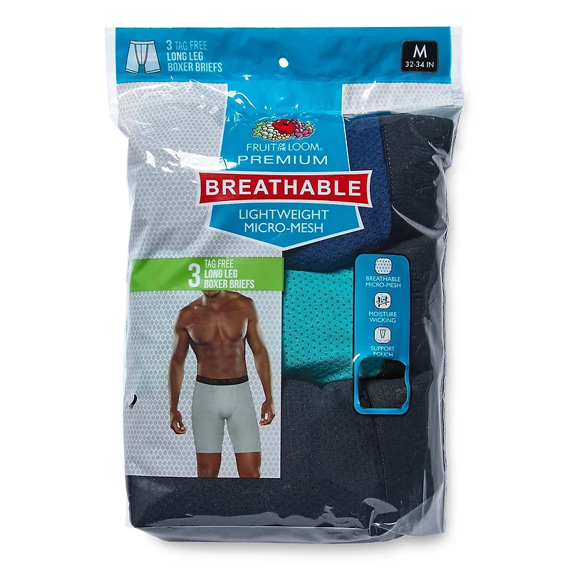 Fruit of the Loom Breathable 2.0 Mens 3 Pack Long Leg Boxer Briefs Bc3ll7c