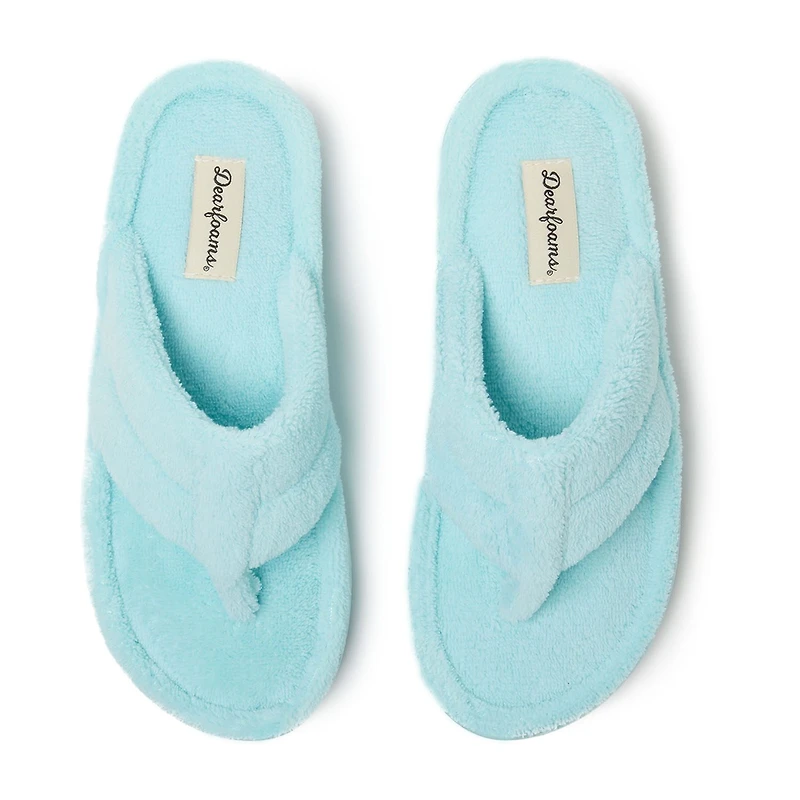 Dearfoams Wrenley Terry Thong Womens Memory Foam Slip-On Slippers