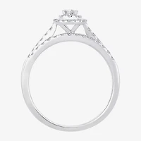 Oval 1/2 CT.T.W. Natural Diamond Side Stone Halo Bridal Set 10K or 14K White Gold