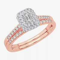 1/2 CT.T.W. Natural Diamond Side Stone Halo Bridal Set 10K or 14K Gold