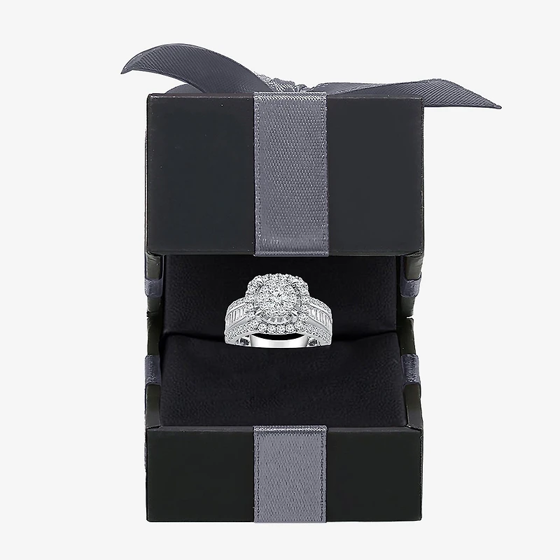 (I / I1) Womens 2 CT. T.W. Lab Grown White Diamond 10K or 14K Gold Cushion Side Stone Halo Engagement Ring