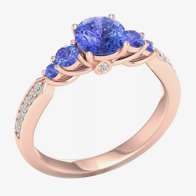 Modern Bride Gemstone Womens 1/10 CT. T.W. Genuine Blue Tanzanite 10K Gold Round Side Stone Engagement Ring