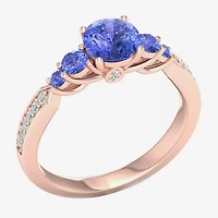 Modern Bride Gemstone Womens 1/10 CT. T.W. Genuine Blue Tanzanite 10K Gold Round Side Stone Engagement Ring