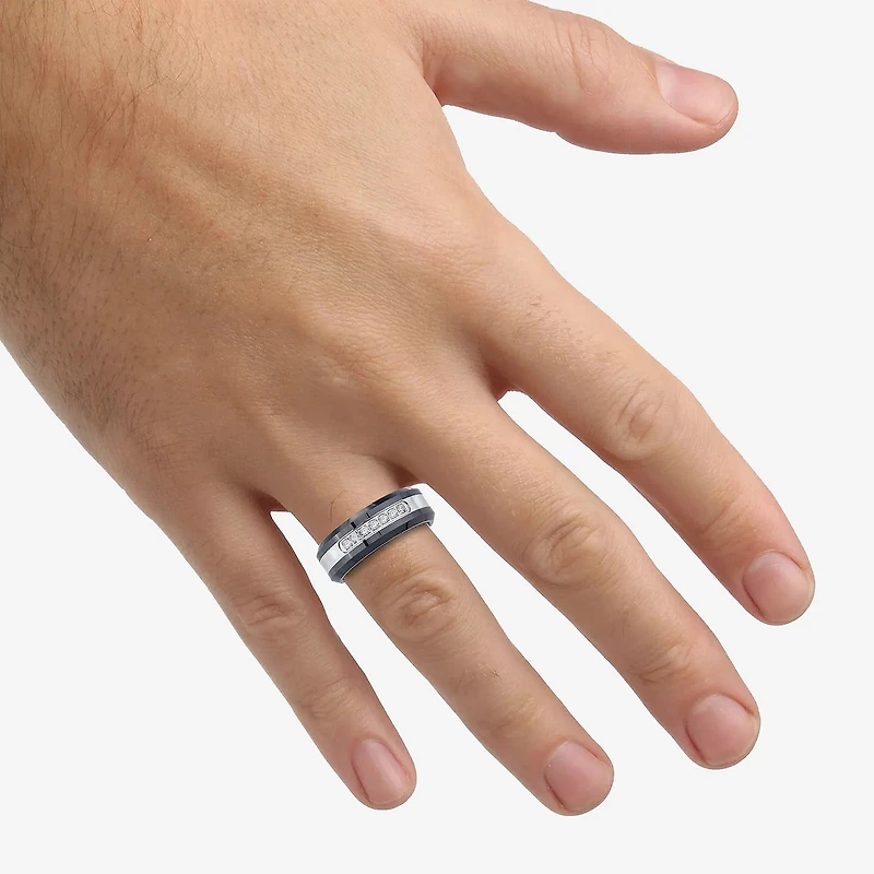 Men's 1/7 CT.T.W. Natural Diamond Two-Tone Stainless Steel Wedding Band