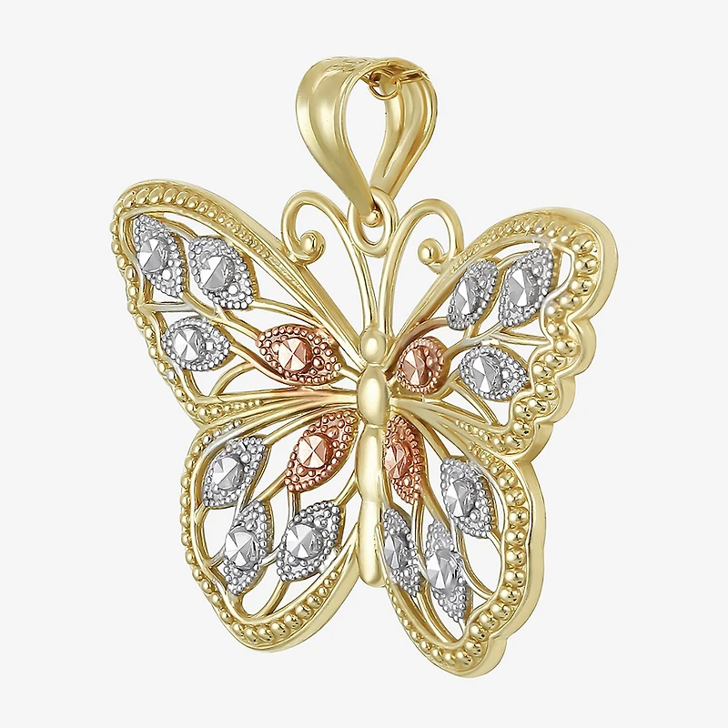 10K Tri-Tone Gold Butterfly Pendant
